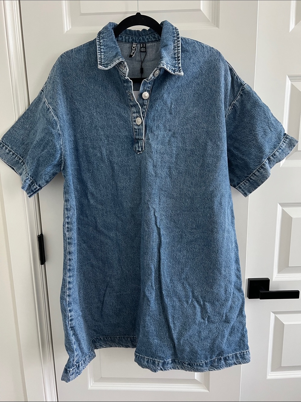 Denim Polo Shirt Dress - Blue